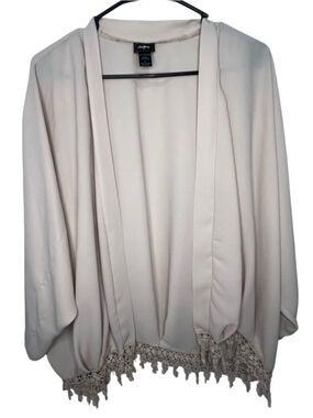 Daytrip Cream Boho Crochet Fringe Long Sleeve Open Front Kimono Cardigan